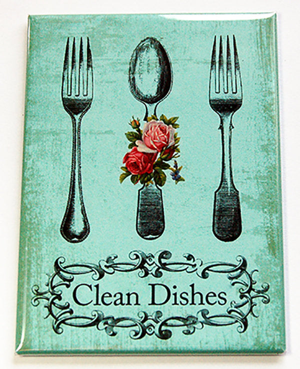 Cutlery Clean Dishes Dishwasher Magnet in Green - Kelly's Handmade