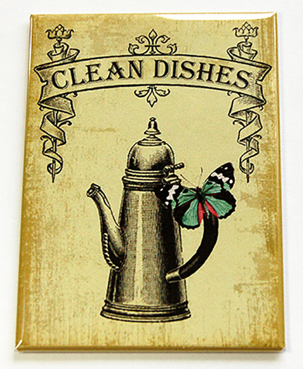 Coffee Pot Clean Dishes Dishwasher Magnet in Gold - Kelly's Handmade