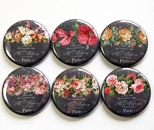 Floral Set of Six Magnet on Faux Chalkboard - Kelly's Handmade