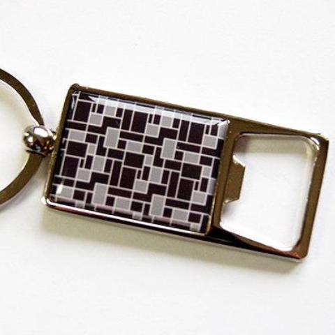 Abstract Design Keychain Bottle Opener in Black & Grey - Kelly's Handmade
