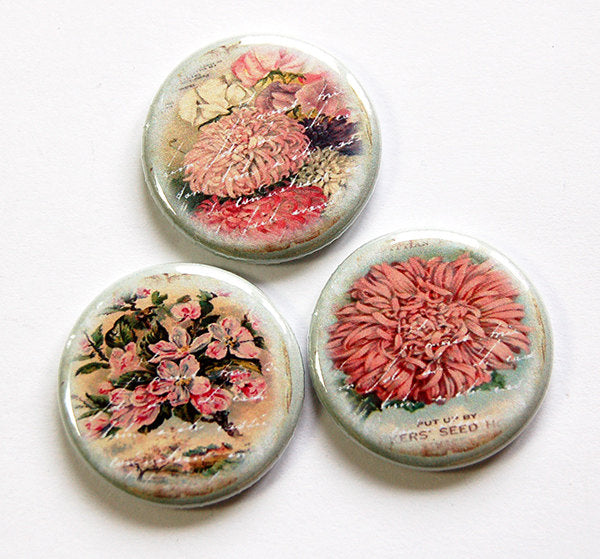 Floral Set of Six Magnets in Pink & Green - Kelly's Handmade