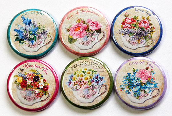 Flowers in Teacups Set of Six Magnets - Kelly's Handmade