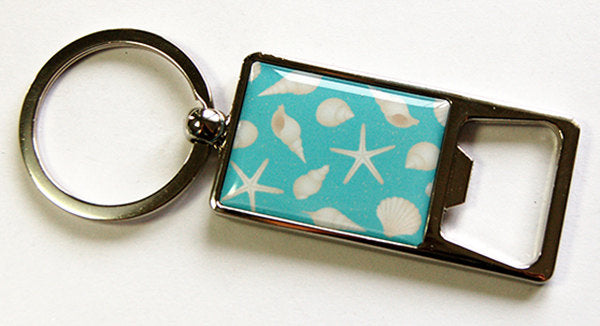 Beach Sea Shell Keychain Bottle Opener in Blue - Kelly's Handmade