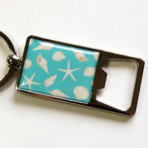 Beach Sea Shell Keychain Bottle Opener in Blue - Kelly's Handmade
