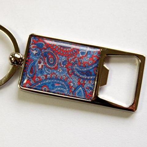 Paisley Keychain Bottle Opener in Blue & Red - Kelly's Handmade