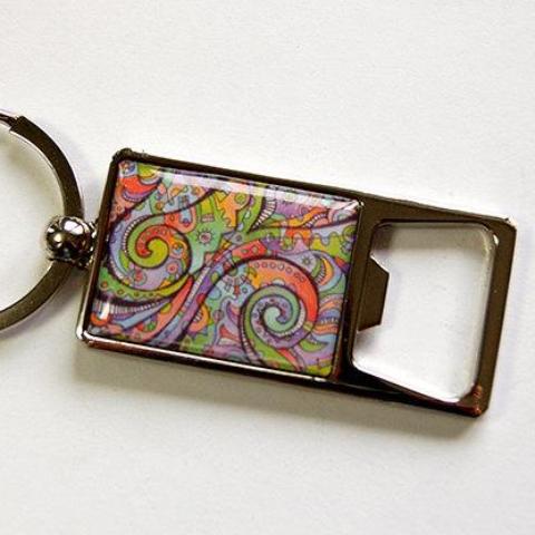 Abstract Design Keychain Bottle Opener in Orange & Green - Kelly's Handmade