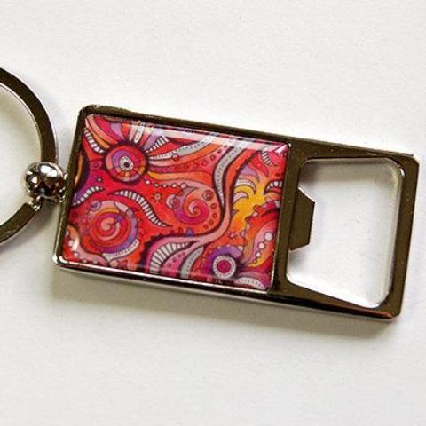 Abstract Design Keychain Bottle Opener in Red - Kelly's Handmade