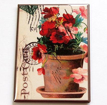 Potted Plant Magnet in Brown & Pink - Kelly's Handmade