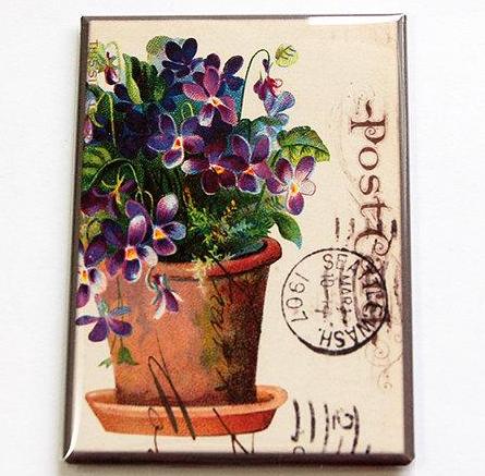 Potted Plant Magnet in Purple & Brown - Kelly's Handmade