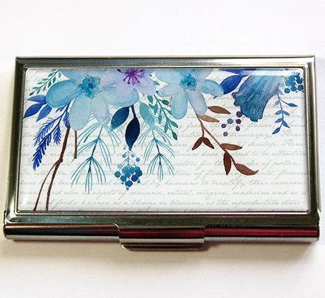 Floral Business Card Case in Blue - Kelly's Handmade