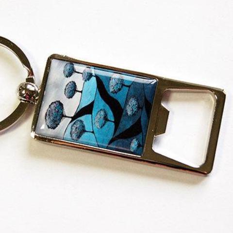 Abstract Trees Keychain Bottle Opener in Blue - Kelly's Handmade