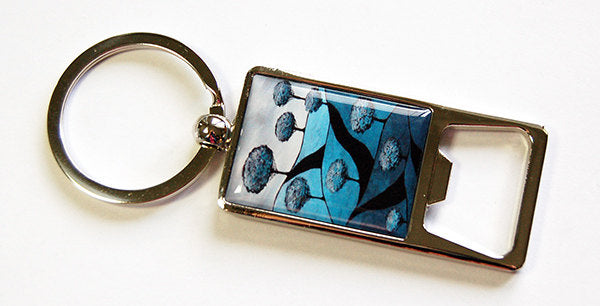 Abstract Trees Keychain Bottle Opener in Blue - Kelly's Handmade