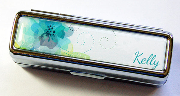 Personalized Lipstick Case Blue Abstract Flowers - Kelly's Handmade