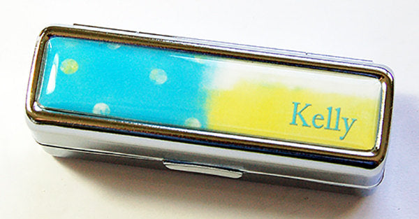 Personalized Lipstick Case in Blue & Yellow - Kelly's Handmade