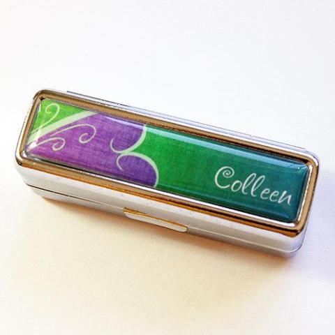 Personalized Lipstick Case in Green & Purple - Kelly's Handmade