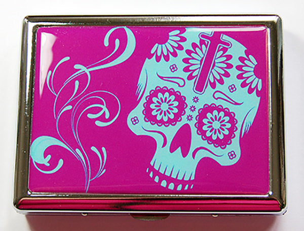 Sugar Skull Compact Cigarette Case in Purple & Blue - Kelly's Handmade