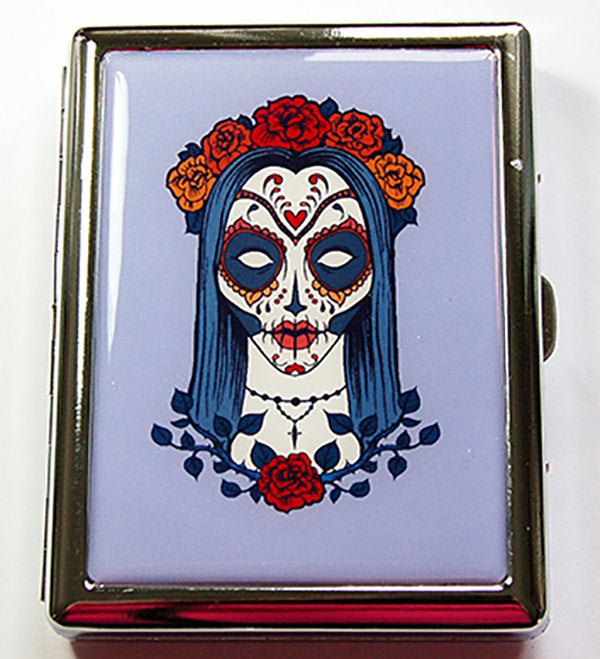 Sugar Skull Compact Cigarette Case in Purple - Kelly's Handmade