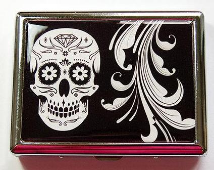 Sugar Skull Compact Cigarette Case in Black & White - Kelly's Handmade