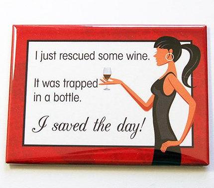 I Rescued Some Wine Funny Rectangle Magnet - Kelly's Handmade