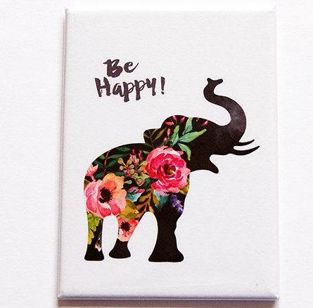 Be Happy Elephant Rectangle Magnet - Kelly's Handmade