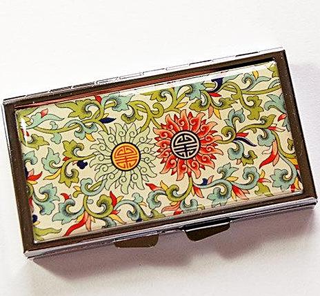 Venetian Floral Print 7 Day Pill Case in Pale Yellow & Green - Kelly's Handmade