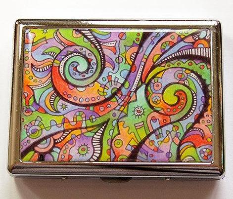 Abstract Design Compact Cigarette Case in Orange Green & Purple - Kelly's Handmade