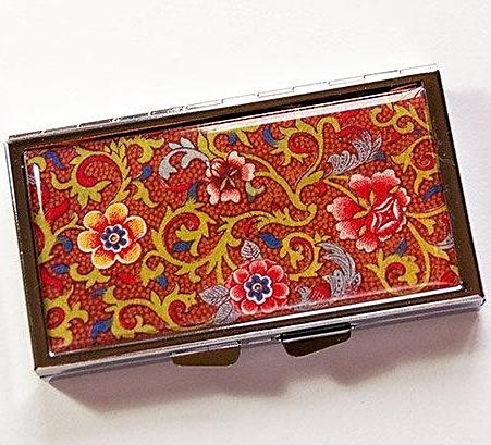 Venetian Floral Print 7 Day Pill Case in Brown - Kelly's Handmade