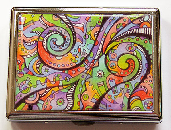 Abstract Design Compact Cigarette Case in Orange Green & Purple - Kelly's Handmade