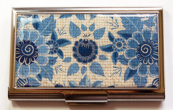 Floral Sewing Needle Case in Blue & Tan - Kelly's Handmade