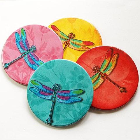 Dragonfly Coasters in Bright Colors - Kelly's Handmade