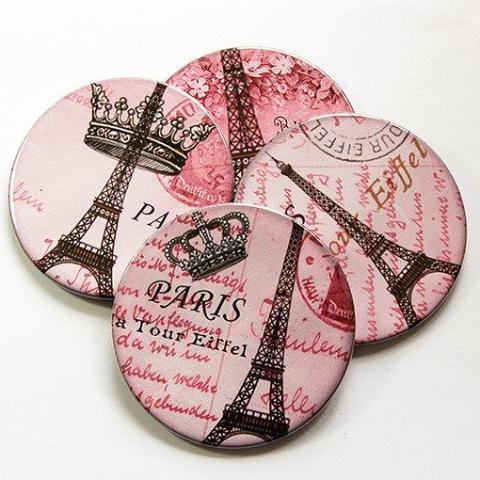 Pink Paris Coasters - Kelly's Handmade