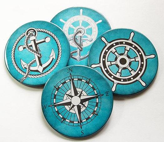 Nautical Coasters in Blue - Kelly's Handmade
