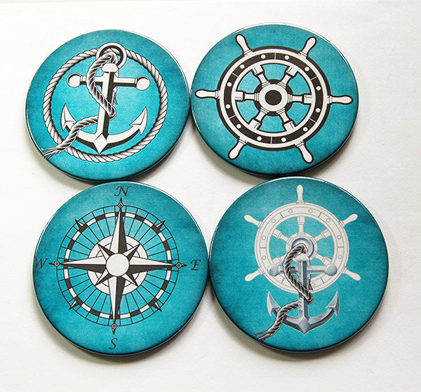 Nautical Coasters in Blue - Kelly's Handmade
