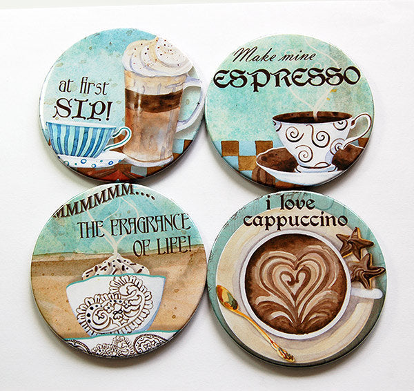 Coffee Coasters in Blue & Brown - Kelly's Handmade