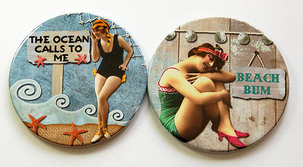Beach Babe Retro Coasters Set 2 - Kelly's Handmade
