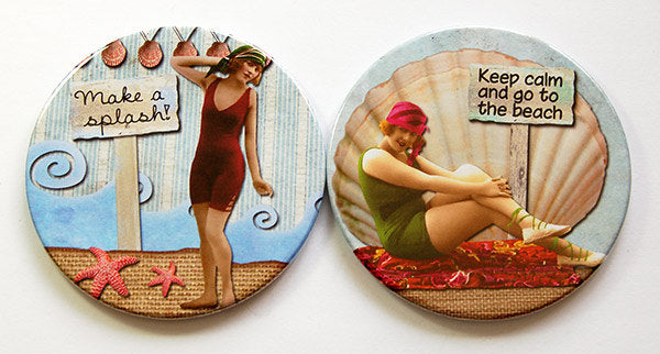 Beach Babe Retro Coasters Set 8 - Kelly's Handmade