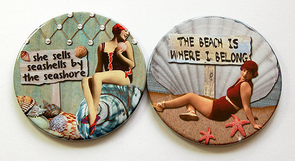 Beach Babe Retro Coasters Set 6 - Kelly's Handmade
