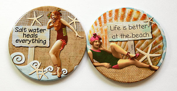 Beach Babe Retro Coasters Set 7 - Kelly's Handmade
