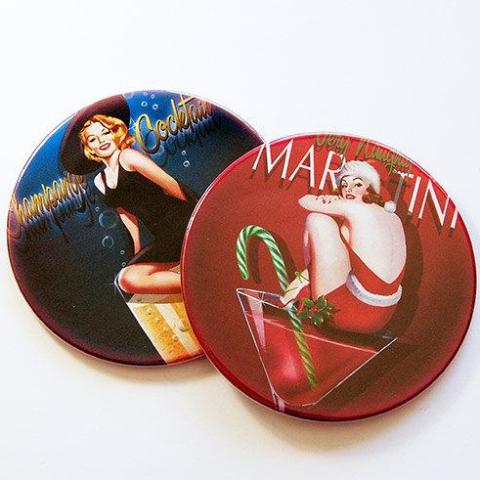 Pinup Girl Cocktail Coasters - Champagne & Martini - Kelly's Handmade