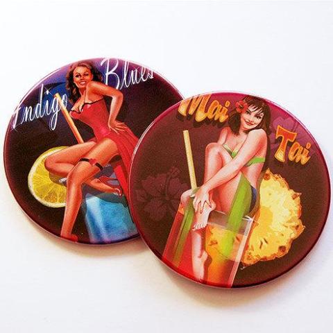Pinup Girl Cocktail Coasters - Mai Tai & Indigo Blues - Kelly's Handmade