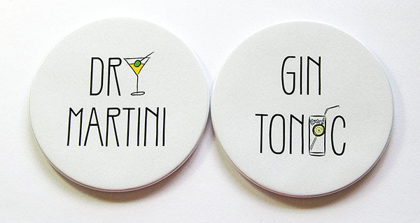 Cocktail Sketch Coasters - Dry Martini & Gin and Tonic - Kelly's Handmade