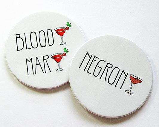 Cocktail Sketch Coasters - Bloody Mary & Negroni - Kelly's Handmade