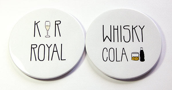Cocktail Sketch Coasters - Kir Royal & Whisky Cola - Kelly's Handmade