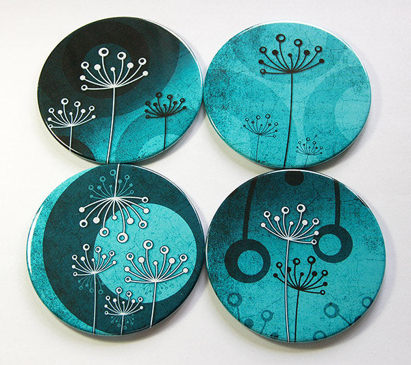 Abstract Floral Coasters in Teal - Kelly's Handmade