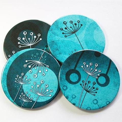 Abstract Floral Coasters in Teal - Kelly's Handmade