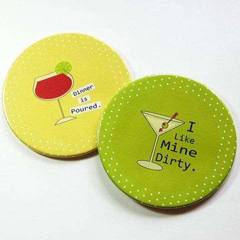 Cocktail Humor Coasters - Dirty Martini & Dinner Is Poured - Kelly's Handmade