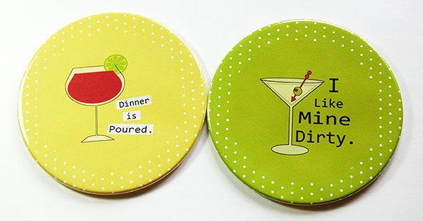 Cocktail Humor Coasters - Dirty Martini & Dinner Is Poured - Kelly's Handmade