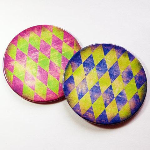 Harlequin Coasters - Pink Purple & Green - Kelly's Handmade