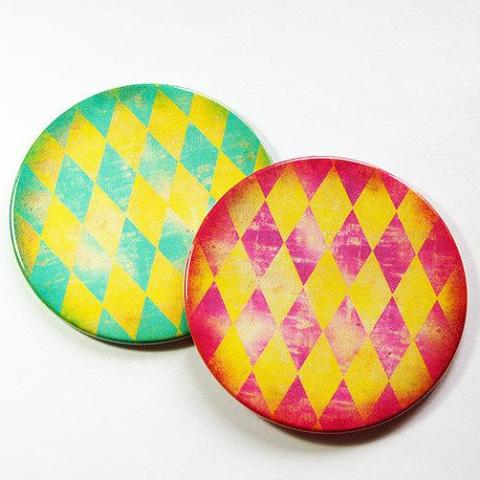 Harlequin Coasters - Turquoise & Pink - Kelly's Handmade