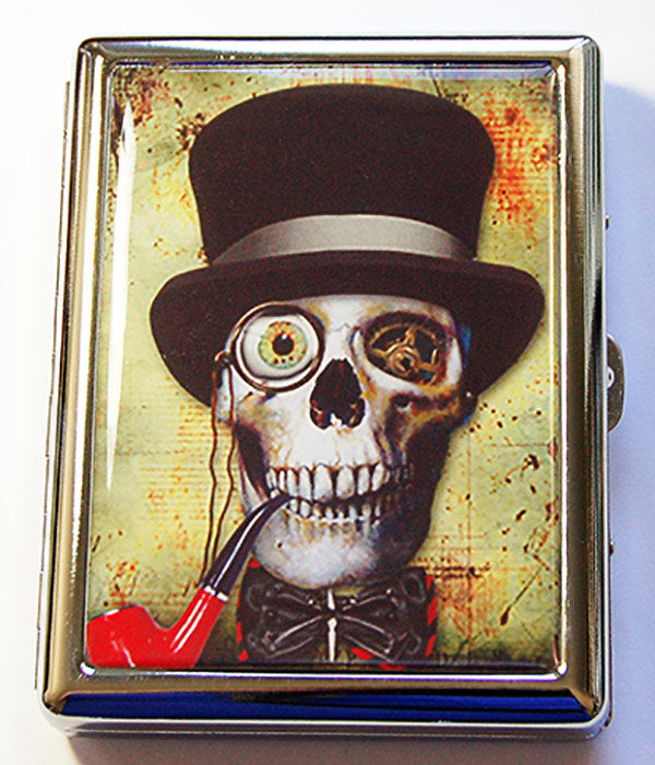 Skeleton With Pipe Compact Cigarette Case - Kelly's Handmade